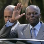 Angola's President Jose Eduardo dos Santos waves as he leaves Sao Bento Palace after a meeting with Portuguese Prime Minister Jose Socrates in Lisbon March 11, 2009. REUTERS/Hugo Correia