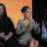 Executive Producer Shonda Rhimes (L-R), actress Kerry Washington, and Co-Executive Producer Judy Smith of the television series "Scandal" take part in a panel session at the ABC Winter TCA Press Tour in Pasadena, California in this January 10, 2012 file photograph. Washington's lead role as a crisis management expert has not only won the actress over to television, but it's also the first drama series on a major broadcast TV network in recent memory to star a black actress in the lead role. Picture taken January 10, 2012. REUTERS/Lucy Nicholson/Files