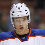 Edmonton Oilers left wing Taylor Hall (4) looks on during their NHL hockey game against the Anaheim Ducks in Anaheim, California March 5, 2012. REUTERS/ Mike Blake