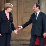 France's President Francois Hollande (R) and Germany's Chancellor Angela Merkel attend a ceremony in Reims Cathedral, July 8, 2012. REUTERS/Francois Nascimeni/Pool