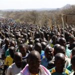 Mine workers take part in a march at Lonmin's Marikana mine in South Africa's North West Province September 10, 2012. REUTERS/Siphiwe Sibeko