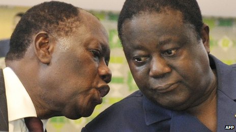 The PDCI's Henri Konan Bedie (r) backed Alassane Ouattara in the 2010 run-off