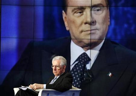 Italy's Prime Minister Mario Monti appears as a guest on the RAI television show Porta a Porta (Door to Door) in Rome January 14, 2013. REUTERS/Alessandro Bianchi