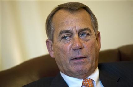 Speaker of the House John Boehner, R-Ohio, speaks during an interview with The Associated Press at his Capitol office, in Washington, Wednesday, Feb. 13, 2013. (AP Photo/J. Scott Applewhite)