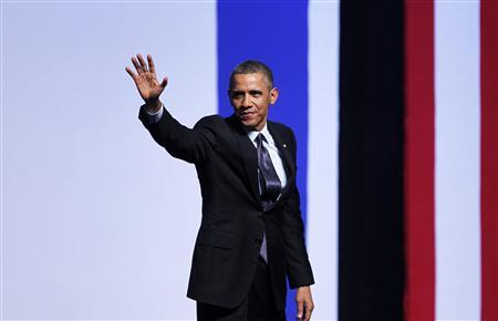 U.S. President Barack Obama waves after addressing Israeli students at the International Convention Center in Jerusalem March 21, 2013. REUTERS/Baz Ratner