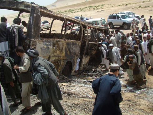 Fiery Afghan bus crash kills 45, Taliban blamed