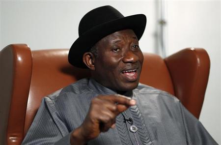 Nigeria's President Goodluck Jonathan speaks during an interview with Reuters in New York, September 26, 2012. REUTERS/Eduardo Munoz