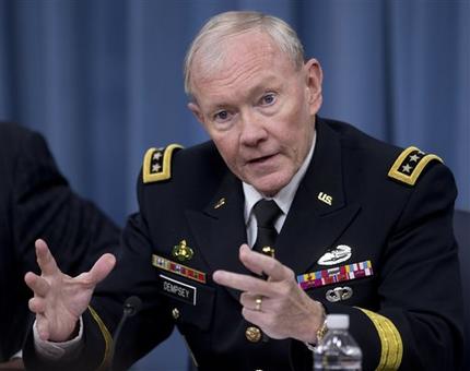 FILE  In this May 17, 2013 file photo Chairman of the Joint Chiefs of Staff, Gen. Martin Dempsey, speaks during a Pentagon news conference about sexual assaults in the military, among other topics. Dempsey and the four-star chiefs of the services are scheduled to testify Tuesday, June 4, 2013, at a high-stakes Senate hearing on congressional proposals to modify the military justice system to stem the flow of the escalating number of sexual assaults that have outraged Republicans and Democrats on Capitol Hill. (AP Photo/Carolyn Kaster, File)