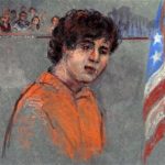 This courtroom sketch depicts Boston Marathon bombing suspect Dzhokhar Tsarnaev during arraignment in federal court Wednesday, July 10, 2013 in Boston. The 19-year-old has been charged with using a weapon of mass destruction, and could face the death penalty. (AP Photo/Margaret Small)