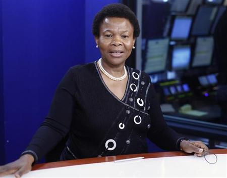 South Africa's Minister of Mineral Resources, Susan Shabangu, speaks during an interview at the Reuters Global Mining and Steel Summit in New York