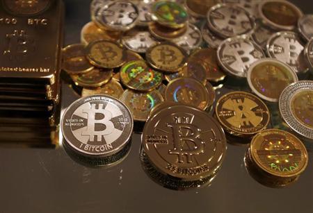 Bitcoins created by Mike Caldwell are seen in this photo illustration at his office in Sandy, Utah