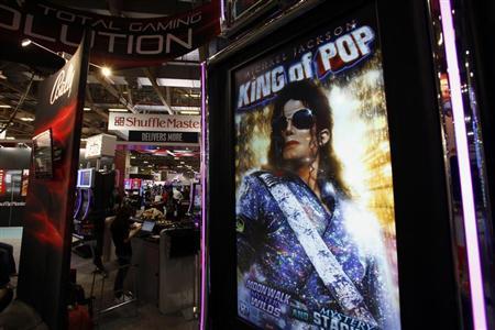 Portrait of Michael Jackson is displayed on a slot machine at Gaming Expo Asia in Macau