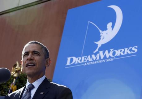 U.S. President Obama speaks about the economy at Dream Works Animation in Glendale