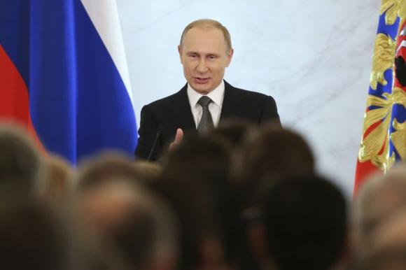 Russia's President Putin addresses the Federal Assembly at the Kremlin in Moscow