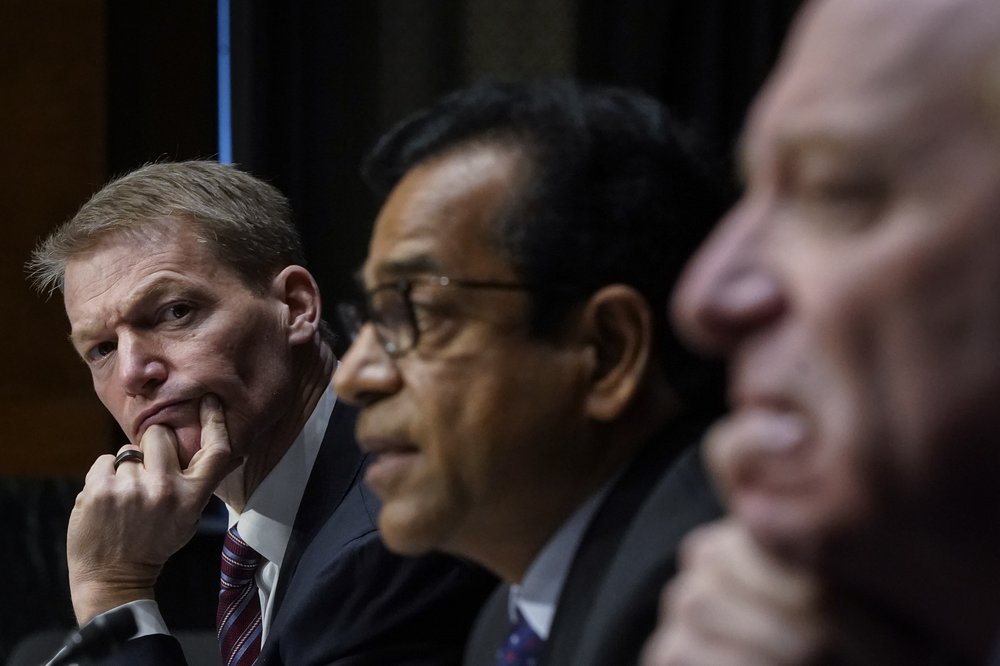 FireEye CEO Kevin Mandia, SolarWinds CEO Sudhakar Ramakrishna and Microsoft President Brad Smith