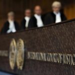 Judges enter the International Court of Justice