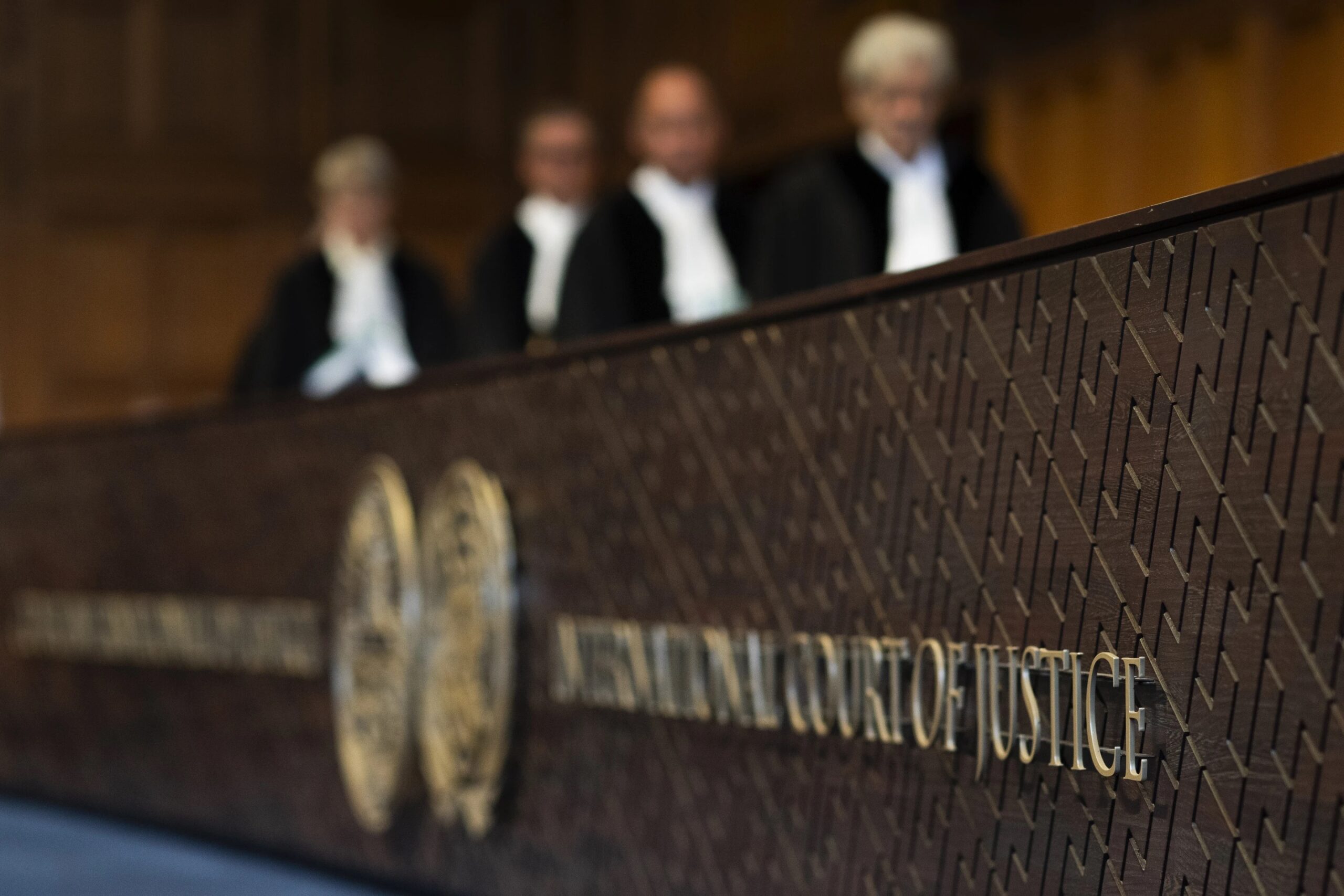 Judges enter the International Court of Justice, in The Hague, Netherlands