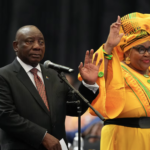 South African President Cyril Ramaphosa and Pemmy Majodina of the African National Congress (ANC)