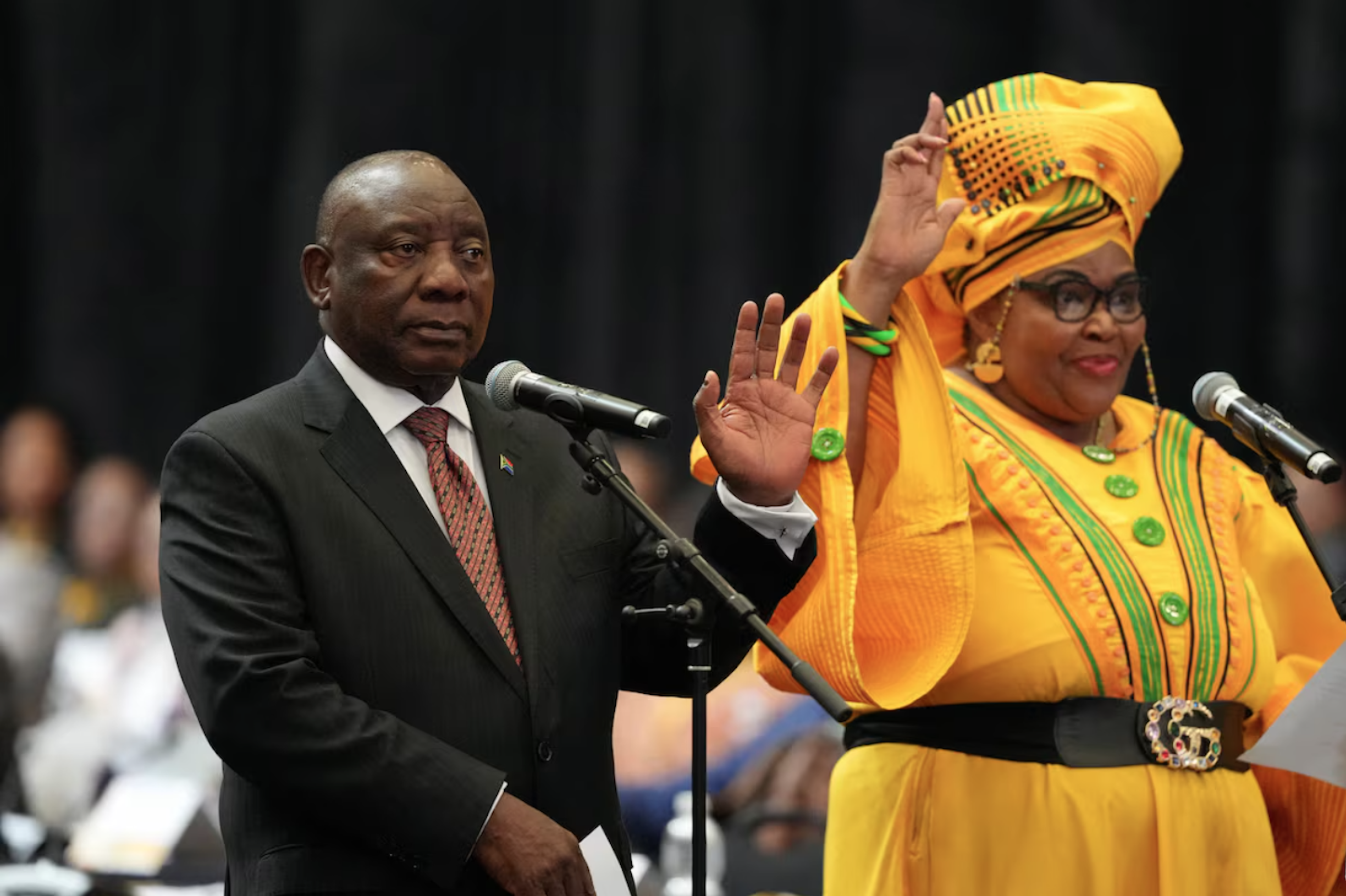 South African President Cyril Ramaphosa and Pemmy Majodina 