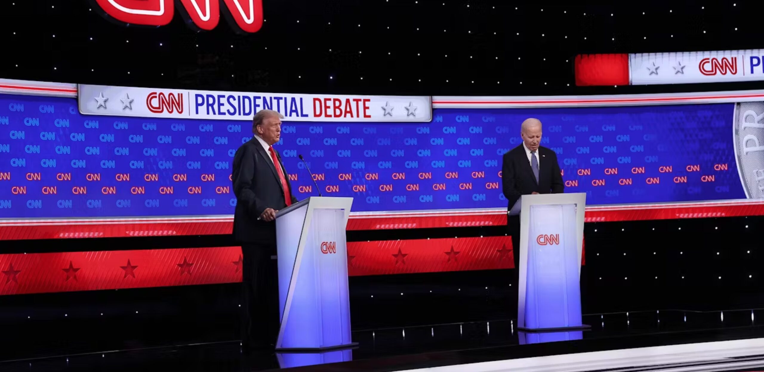 U.S. President Joe Biden and Donald Trump participate in the CNN Presidential Debate on June 27, 2024. 