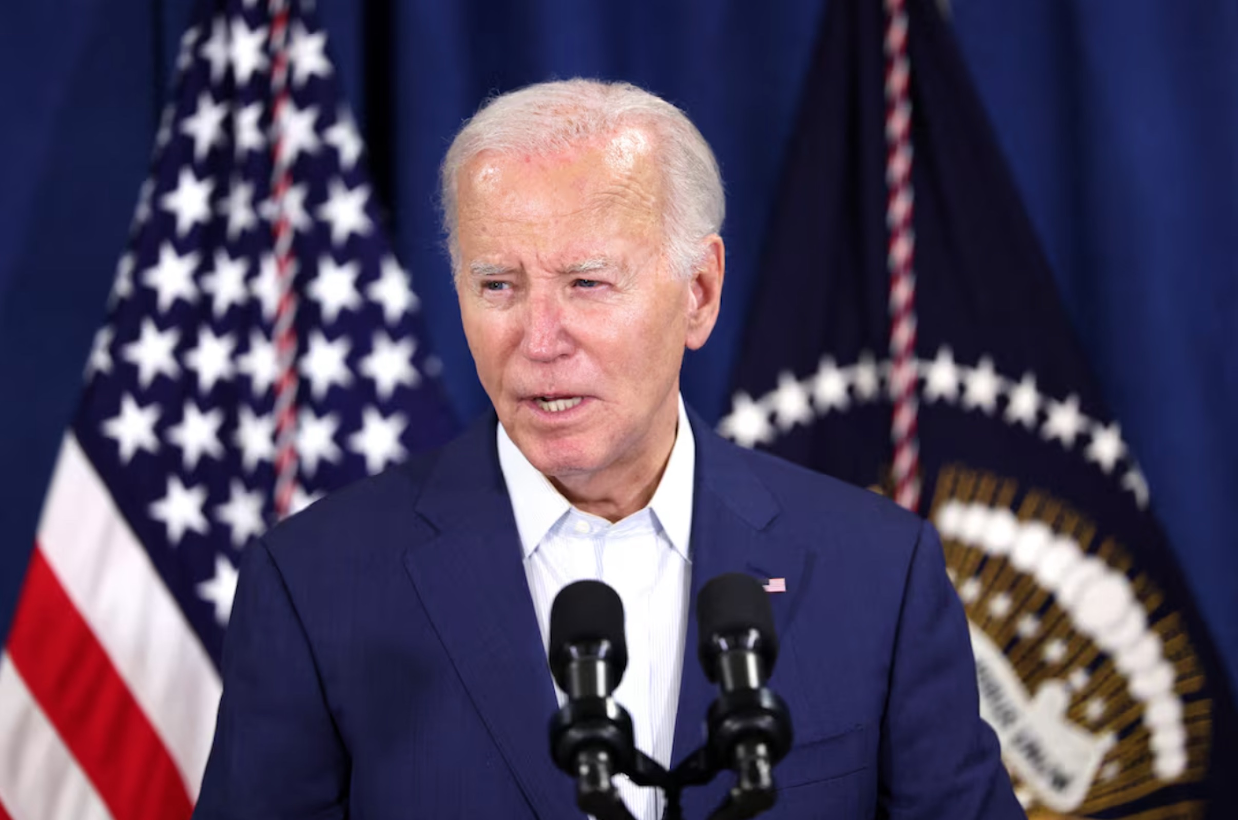 U.S. President Joe Biden delivers remarks following the incident that occurred at a campaign rally for former U.S. President Donald Trump, in Rehoboth Beach, Delaware, U.S., July 13, 2024. 