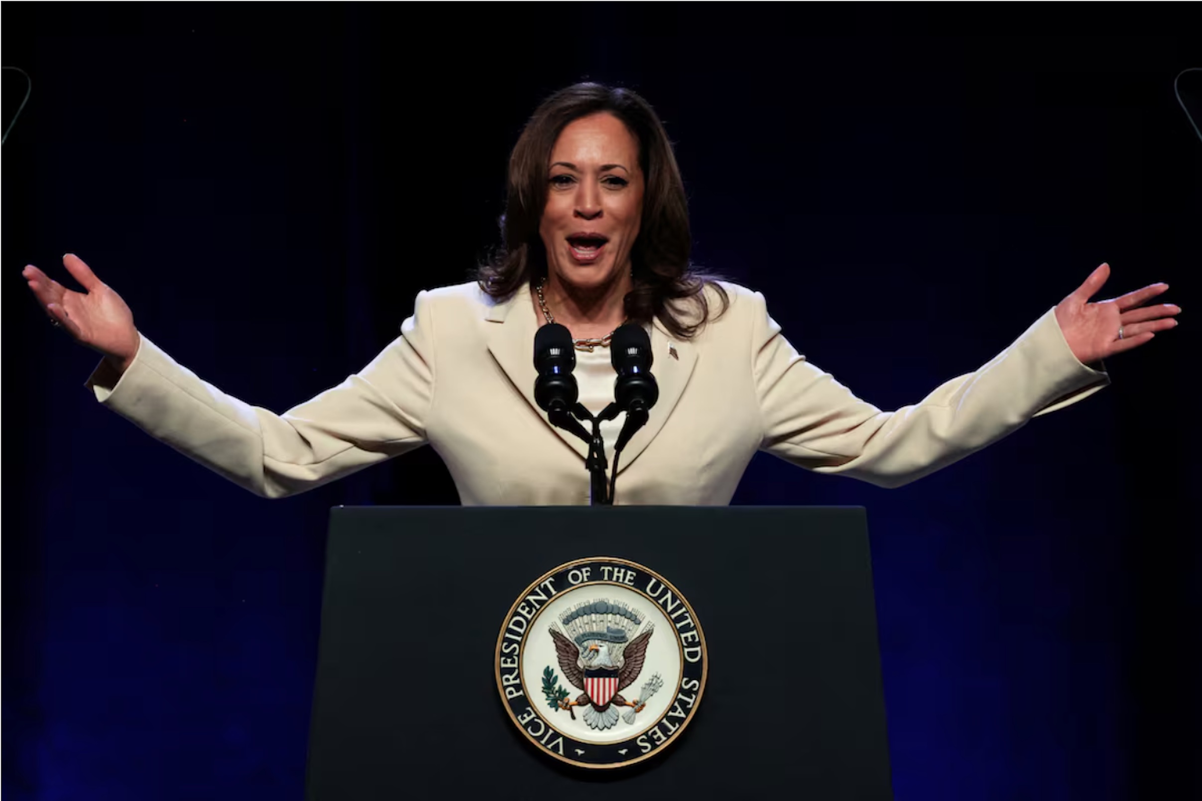 U.S. Vice President Kamala Harris speaks during the Constitutional Convention of UNITE HERE