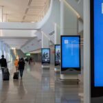 Displays at LaGuardia Airport in New York show the infamous “blue screen of death.”