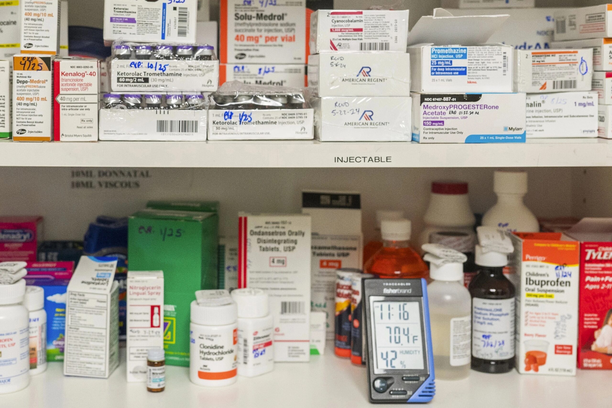 Temperature and humidity are monitored in a medicine cabinet at a medical center in California