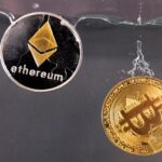 Souvenir tokens representing cryptocurrency Bitcoin and the Ethereum network