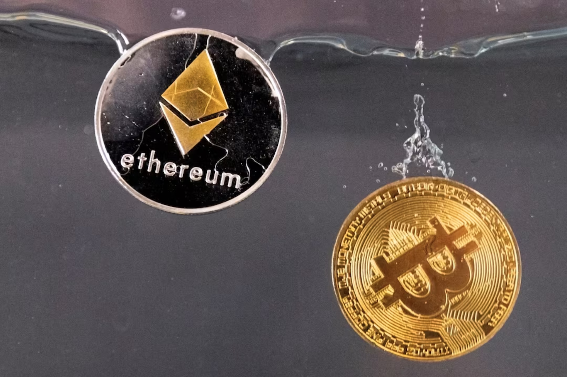 Souvenir tokens representing cryptocurrency Bitcoin and the Ethereum network