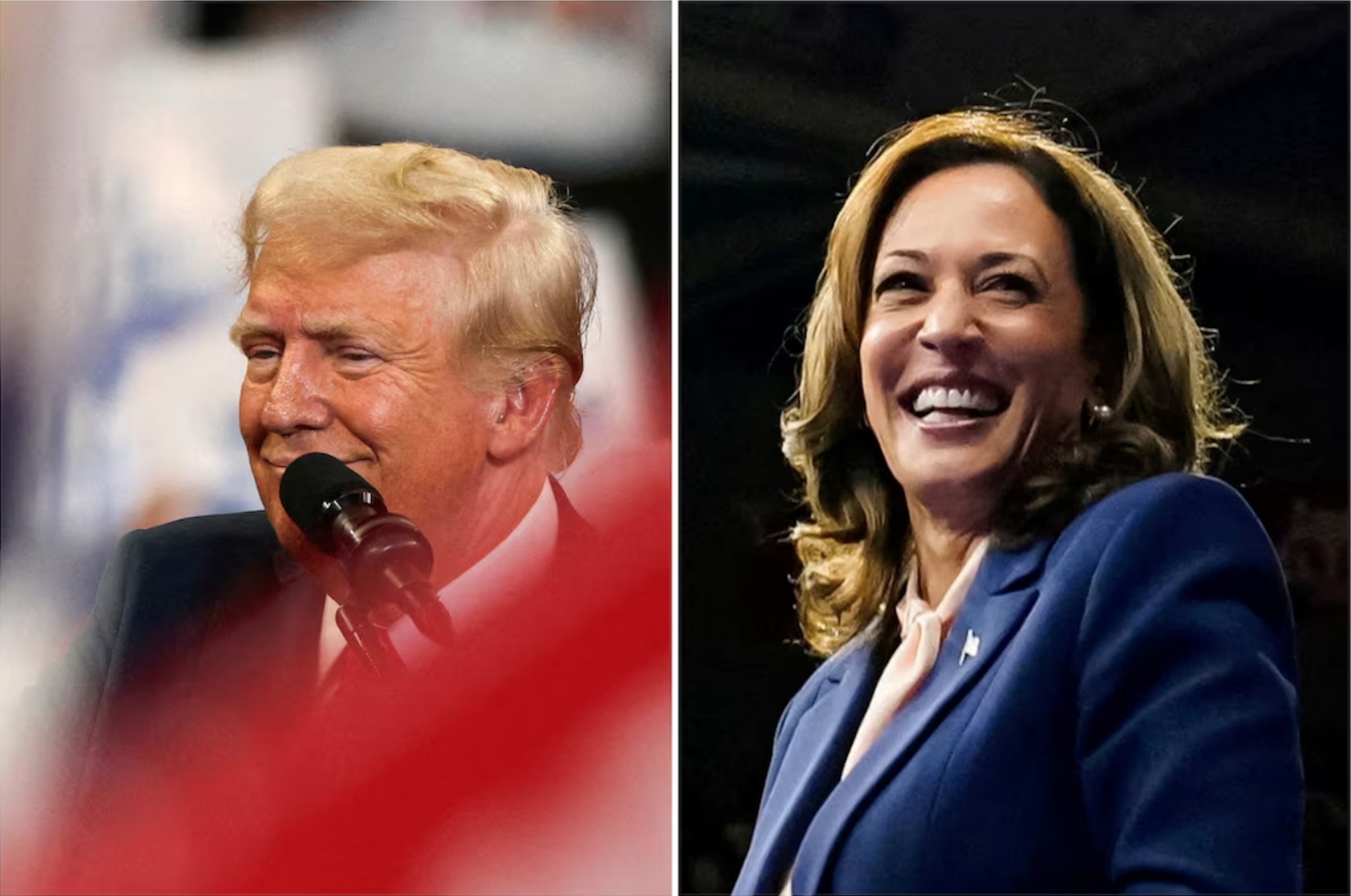 A combination picture shows Republican presidential nominee and former U.S. President Donald Trump and U.S. Vice President and Democratic presidential candidate Kamala Harris