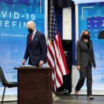 U.S. President Joe Biden and Vice President Kamala Harris attend a meeting with members of the White House COVID-19