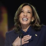 Democratic presidential nominee Vice President Kamala Harris speaks during the Democratic National Convention Thursday, Aug. 22, 2024, in Chicago.