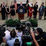 President Joe Biden, joined by relatives of prisoners freed by Russia, delivers remarks about the prisoner swap on Aug. 1, 2024