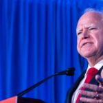 Minnesota Gov. Tim Walz speaks at a Biden-Harris campaign press conference on July 17, 2024, in Milwaukee, Wis.