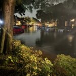 A residential street is flooded as Hurricane Helene moves through Florida, in St. Petersburg, Florida, U.S., September 27, 2024 in this picture obtained from social media.