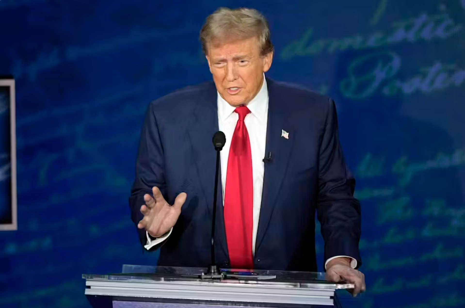 Former President Donald Trump makes a point during the presidential debate on Sept. 10, 2024. 