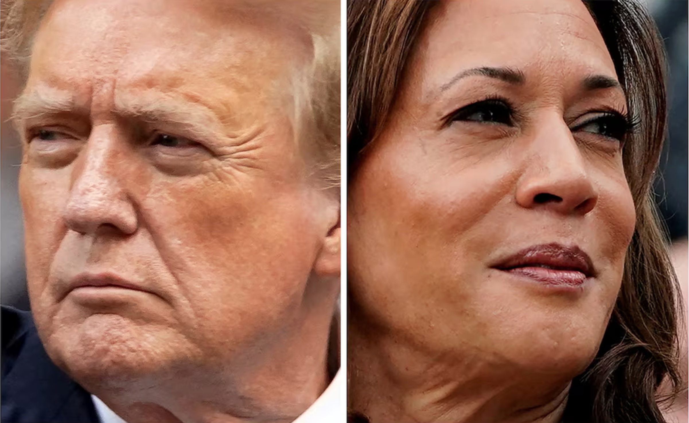 Former U.S. President Donald Trump in New York City, U.S. May 30, 2024 and U.S. Vice President Kamala Harris in Washington, U.S., July 22, 2024 in a combination of file photos. 