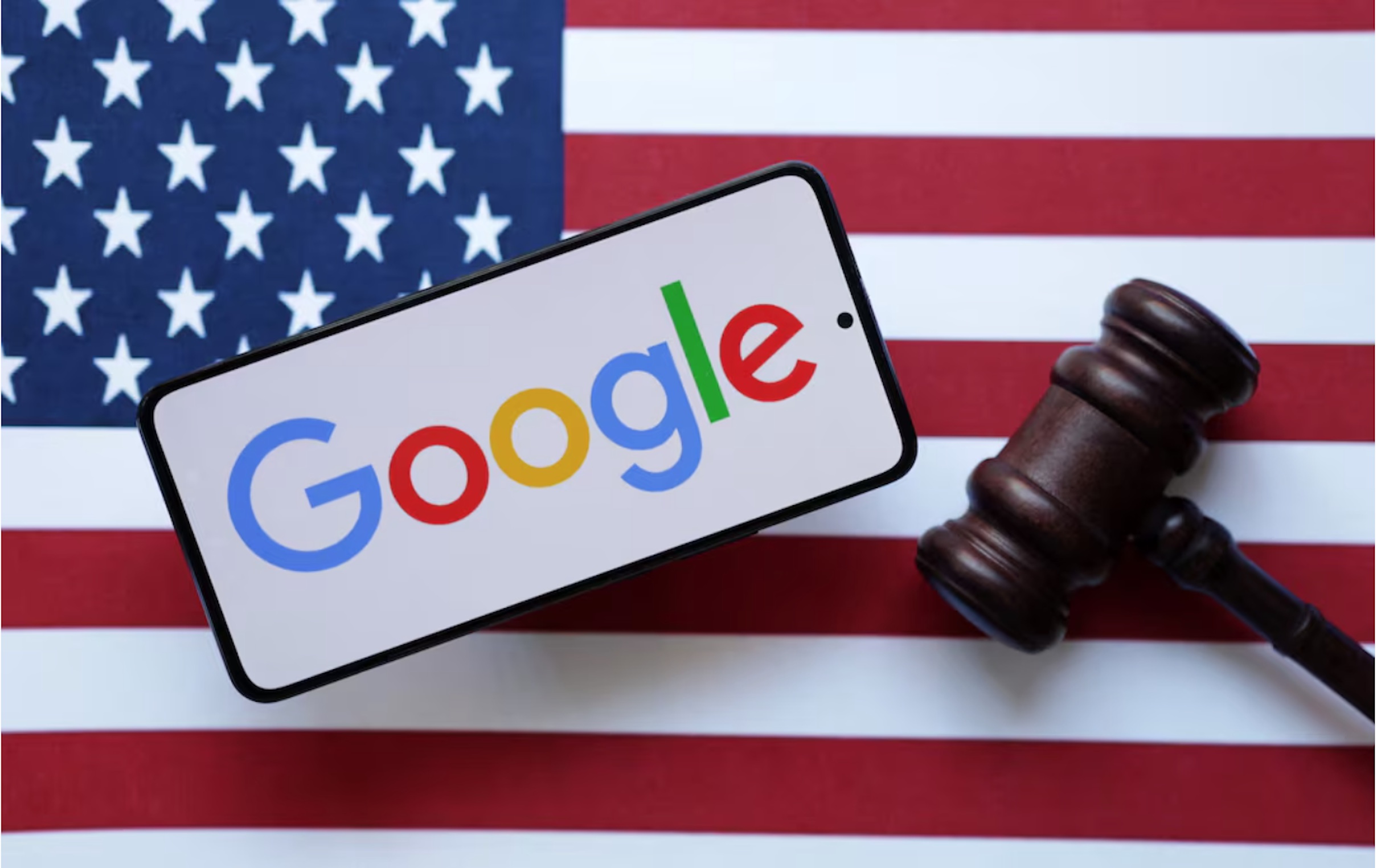 Google, U.S. flag and Judge gavel are seen in this illustration taken, August 6, 2024. 