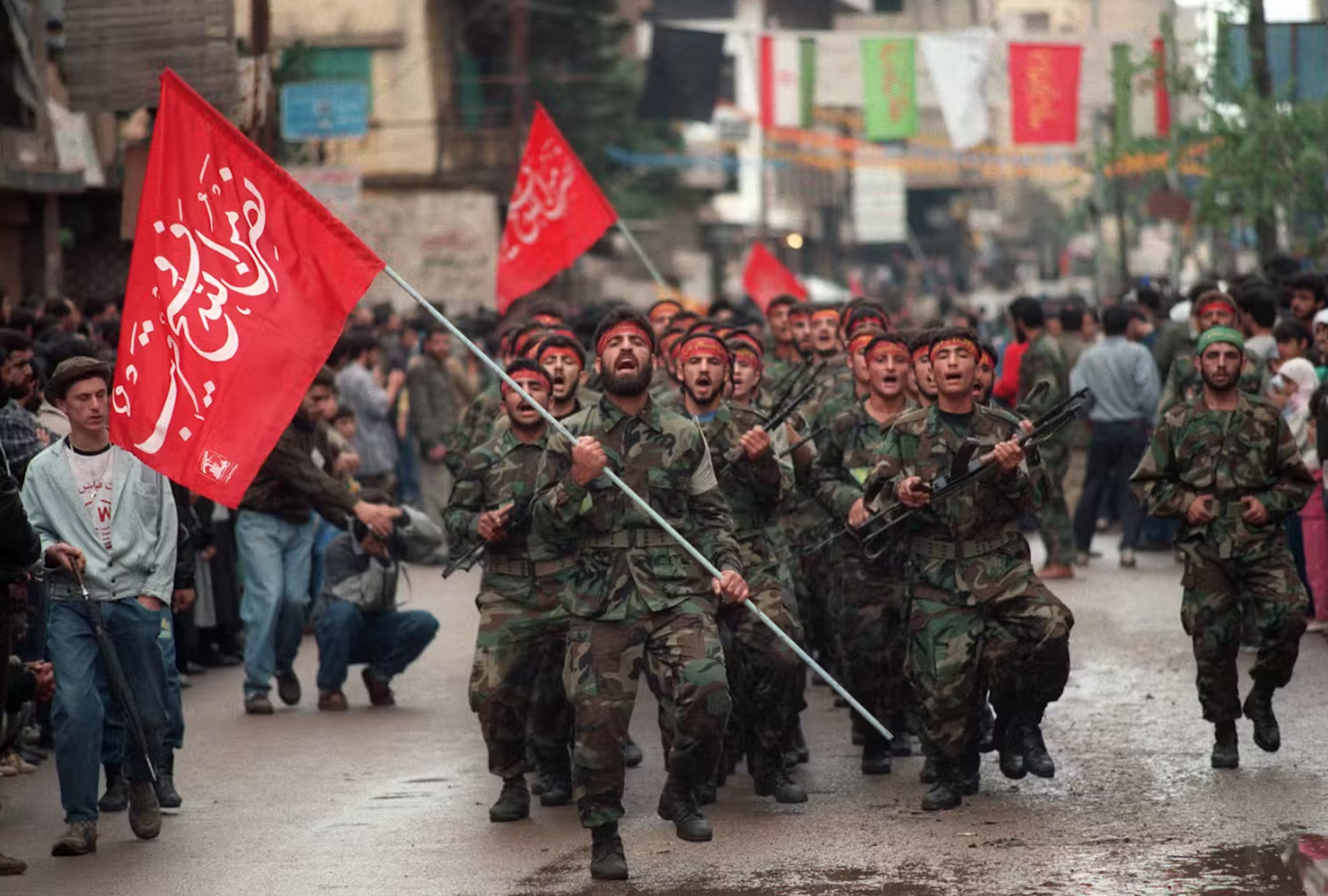 Hezbollah militiamen on parade in 1989. 