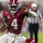 Alabama quarterback Jalen Milroe runs the ball for a touchdown against Georgia during the first half of an NCAA college football game, Saturday, Sept. 28, 2024, in Tuscaloosa, Ala.