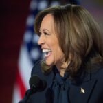 Kamala Harris laughs at Donald Trump during her convention speech on Aug. 22, 2024.