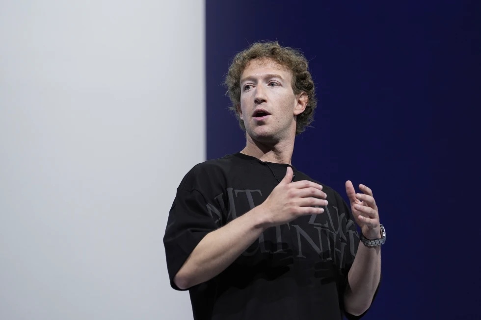 Mark Zuckerberg talks about the Orion AR glasses during the Meta Connect conference Wednesday, Sept. 25, 2024, in Menlo Park, Calif. 