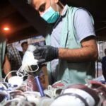 Medics collect blood in Beirut on Sept. 17, 2024.