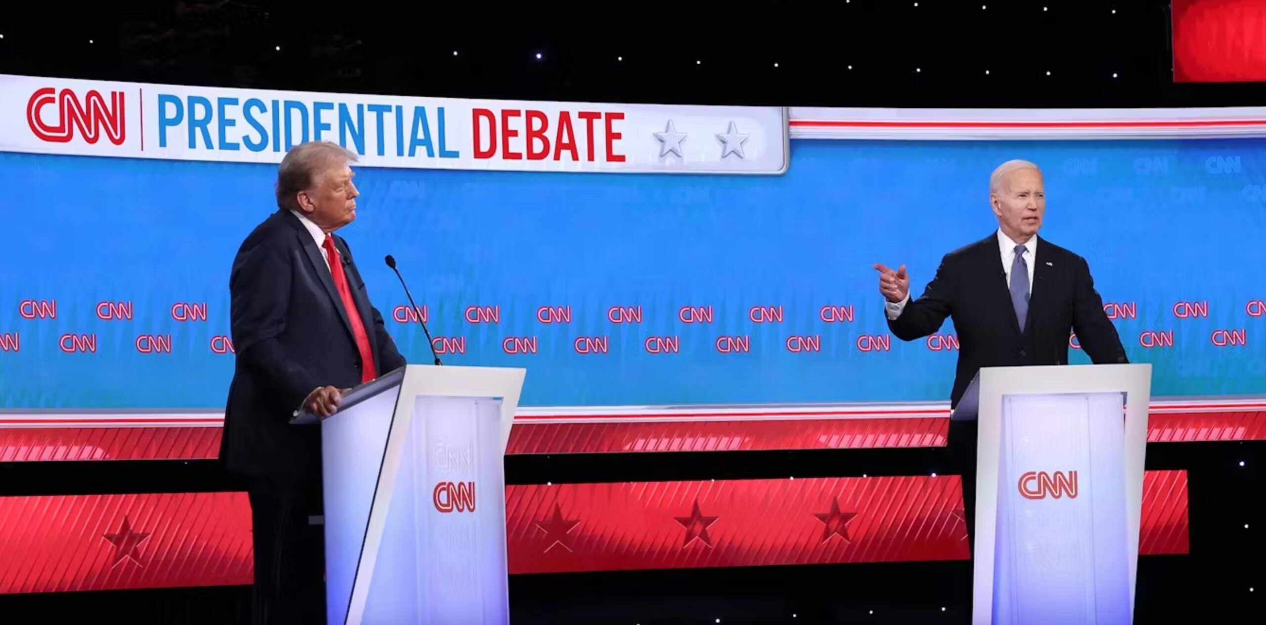 President Joe Biden and former President Donald Trump at the CNN presidential debate on June 27, 2024, in Atlanta. Justin Sullivan via Getty Images News