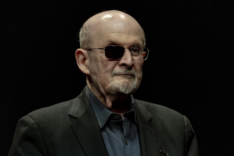 Salman Rushdie poses for a portrait to promote his book “Knife: Meditations After an Attempted Murder”, at the Deutsches Theater in Berlin, Germany, May 16, 2024.