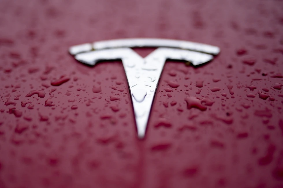 A Tesla logo is shown on Feb. 27, 2024, in Charlotte, N.C. 