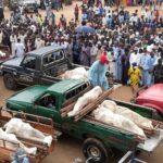 Trucks carry the wrapped bodies of people killed by suspected Boko Haram militants, during their funeral in Yobe, Nigeria September 3, 2024. REUTERS/Stringer