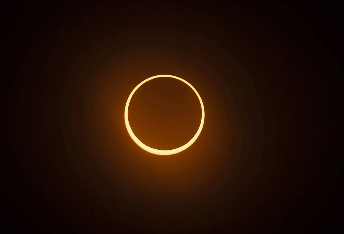 The “ring of fire” annular eclipse during the Albuquerque International Balloon Fiesta in Albuquerque, N.M., on Saturday, Oct. 14, 2023.