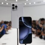 The new iPhone 16 is displayed during an announcement of new products at Apple headquarters Monday, Sept. 9, 2024, in Cupertino, Calif.